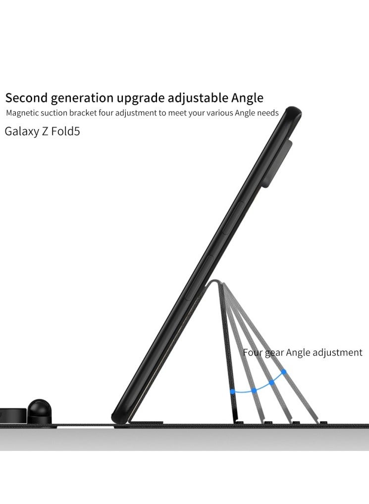 جراب محمول ولاسلكي متوافق مع Samsung Galaxy Z Fold 5، يشمل لوحة مفاتيح وفأرة بلوتوث بالإضافة إلى قلم لمس سعوي، مع حامل للجهاز مصنوع من الجلد، يتوافق مع أجهزة Galaxy Z Fold 5 و Google Pixel Fold. - Image 2
